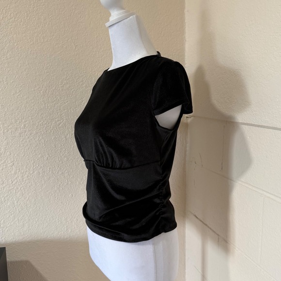 A New Day Ruched Velvet Top Womens Small Black Short Sleeve Boat Neck Gothic - Picture 3 of 10